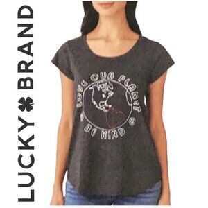 Lucky Brand Women's Love Our Planet Be Kind Graphic T-Shirt 2XL XXL Charcoal